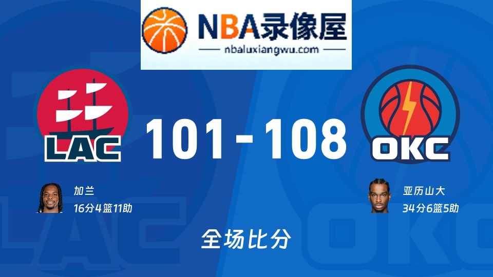 快船vs雷霆战报,快船vs雷霆比分结果,NBA