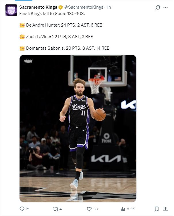 场均23次出手拿21分！国王为摆烂让新秀无限开火-美媒预测抽状元签