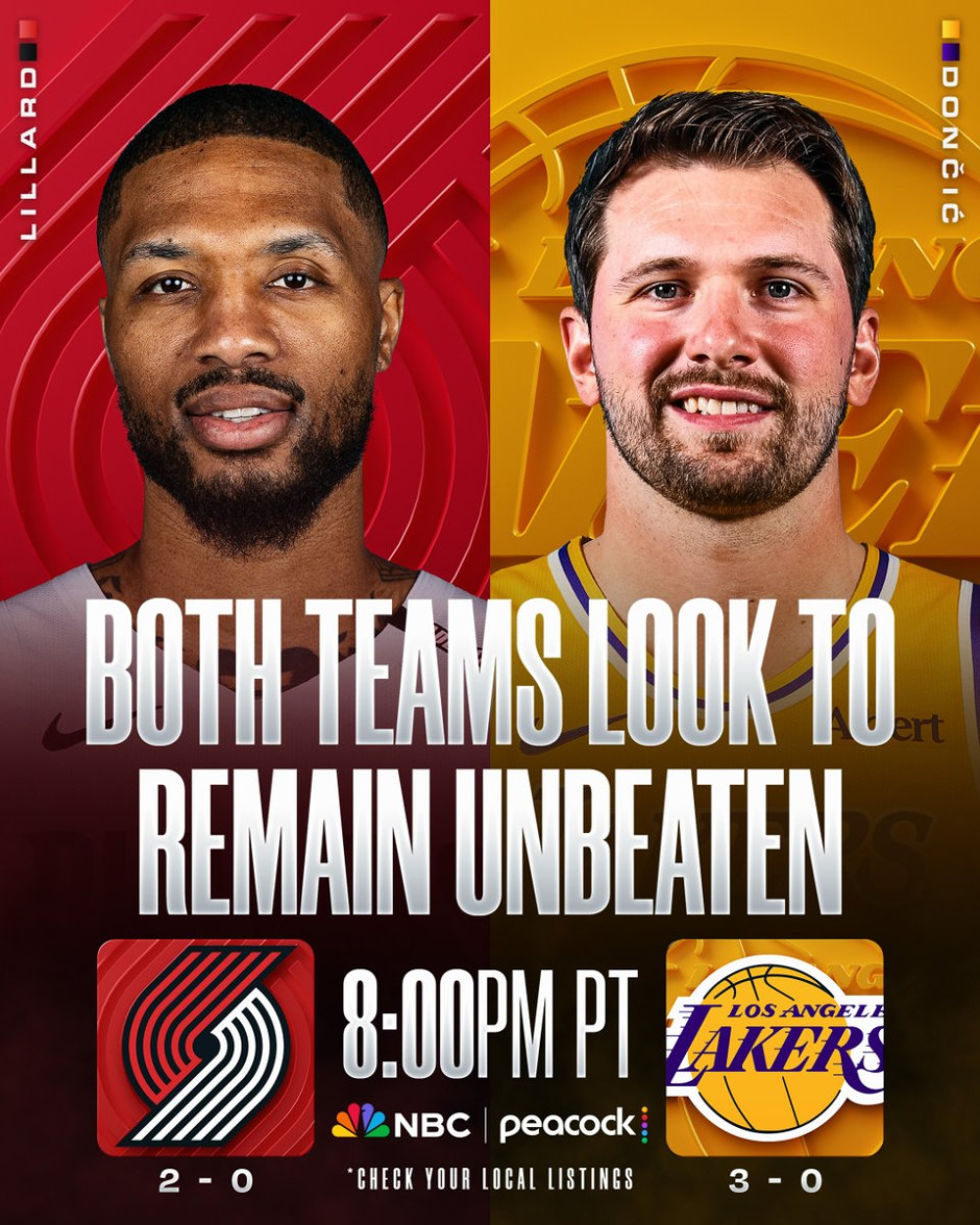 NBA常规赛湖人vs开拓者首发名单公布！东契奇&里夫斯-附比赛直播