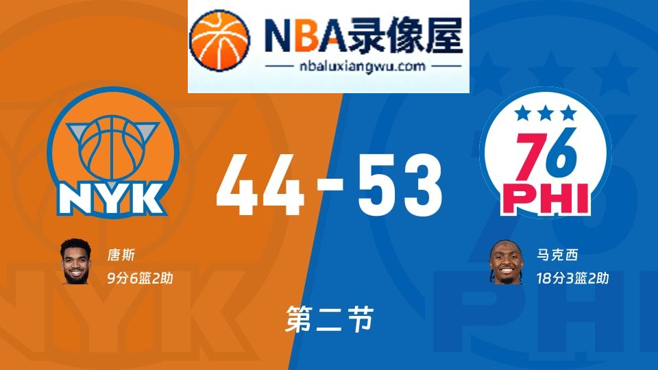 尼克斯vs76人第二节战报,尼克斯vs76人第二节比分结果,NBA