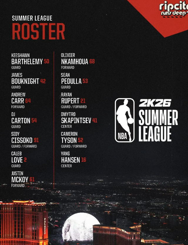 开拓者公布夏季联赛阵容 中国新星杨瀚森领衔出战