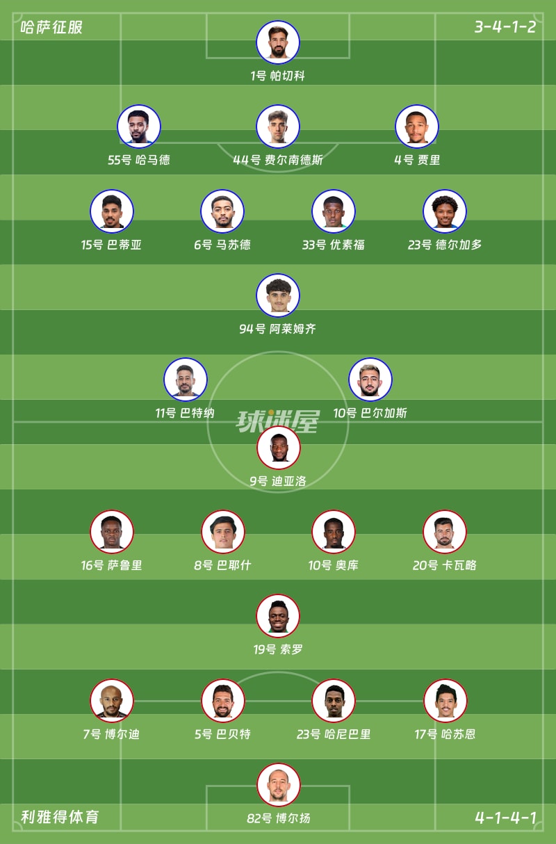 哈萨征服vs利雅得体育首发阵容